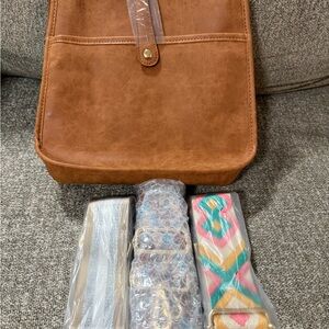 Brown Shoulder Bag with Multiple Interchangeable Straps